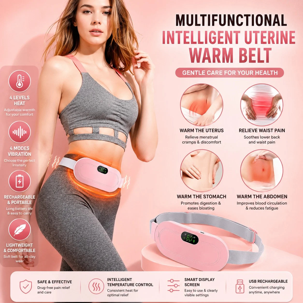 LED display and heat setting controls on the period cramp massager