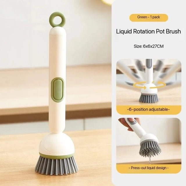 Rotatable Liquid-Adding Scrub Brush — Soap and Scrub in One Squeeze