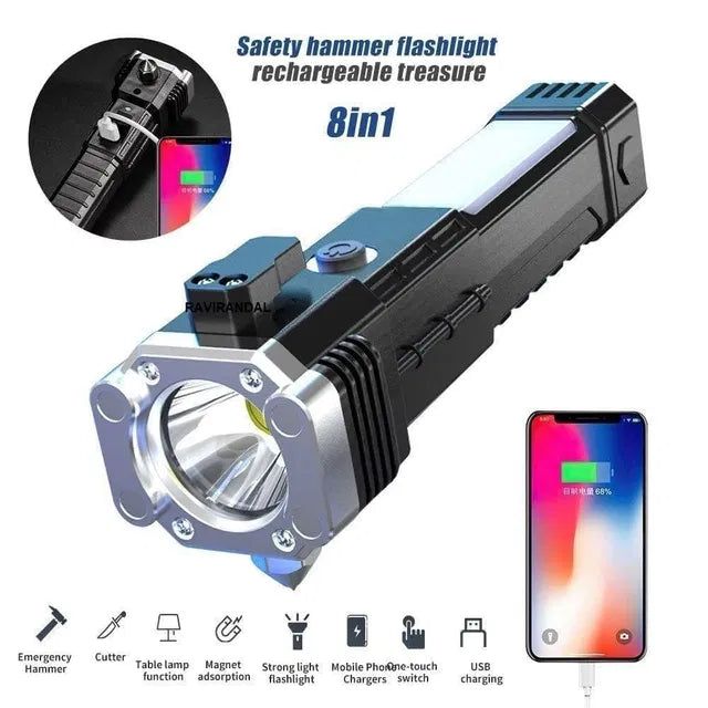 8-in-1 Rechargeable LED Torch — One Light for Every Emergency